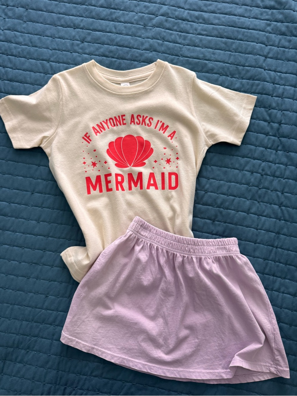 If Anyone Asks I'm A Mermaid Cream Graphic Tee with Lavender Skirt
